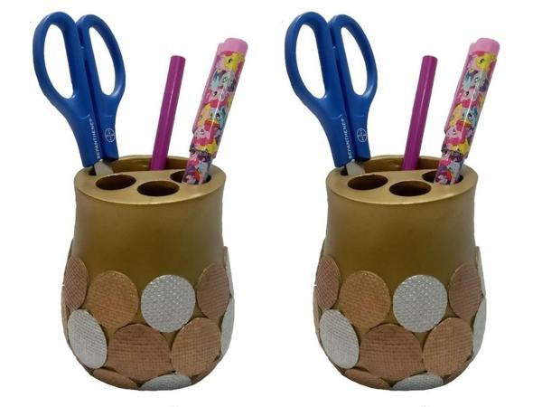 2 ADET KALEMLİK ALTIN PUANLI POLİRESİN OFİS GERECİ 9X9X10CM - Image 1