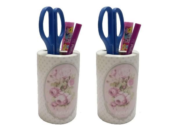 2 ADET KALEMLİK BAHAR DESENLİ SERAMİK OFİS GERECİ  7X7X11CM - Image 1