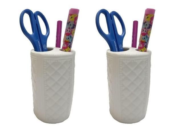 2 ADET KALEMLİK BAKLAVA DESENLİ SERAMİK OFİS GERECİ  6X6X11CM - Image 1