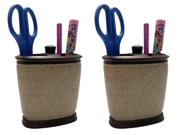 2 ADET KALEMLİK BRONZ KUMLU POLİRESİN OFİS GERECİ  10X12X5CM - Image 1