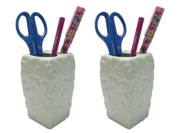 2 ADET KALEMLİK ÇİÇEKLİ SU YEŞİLİ SERAMİK OFİS GERECİ  7X7X12CM  - Image 1