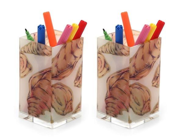 2 ADET KALEMLİK İSTİRİDYE  DESENLİ OFİS GERECİ 6X6X12CM 300ML - Image 1