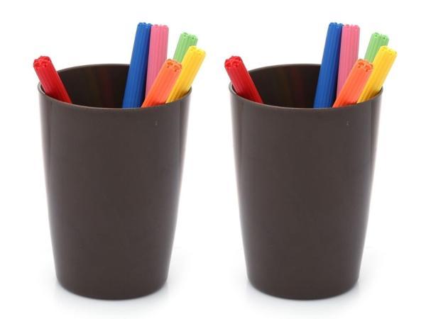 2 ADET KALEMLİK KAHVERENGİ MELAMİN OFİS GERECİ 8X8X11CM 320ML - Image 1