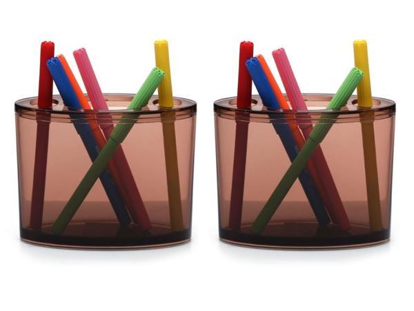 2 ADET KALEMLİK KAHVERENGİ OVAL AKRİLİK  OFİS GERECİ 10X13X5CM - Image 1