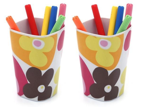 2 ADET KALEMLİK KIRMIZI PAPATYA DESENLİ OFİS GERECİ 7X7X11CM 300ML - Image 1