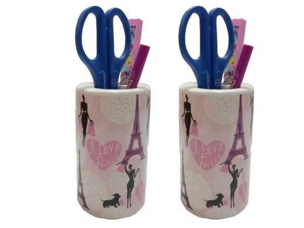 2 ADET KALEMLİK KIZLI PARİS DESENLİ SERAMİK OFİS GERECİ  7X7X11CM - Image 1