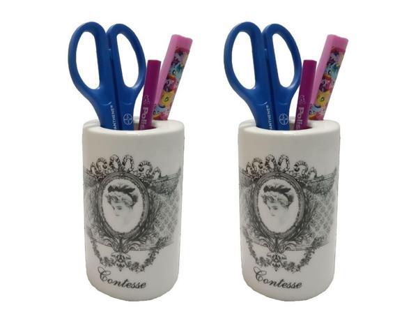 2 ADET KALEMLİK KRALİÇE MODEL SERAMİK OFİS GERECİ  7X7X11CM - Image 1