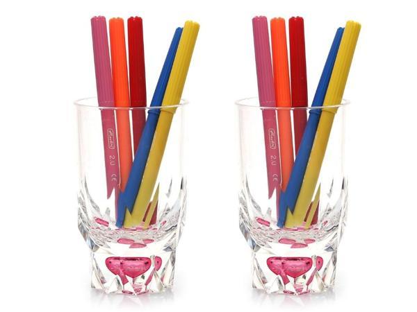 2 ADET KALEMLİK KRİSTAL DAMLALI KIRMIZI AKRİLİK OFİS GERECİ 7X7X13CM - Image 1