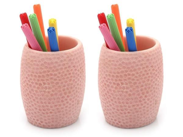 2 ADET KALEMLİK PEMBE PETEK OFİS GERECİ 8X8X10CM 400ML - Image 1