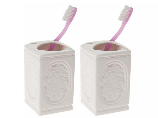 2 ADET SERAMİK DİŞ FIRÇALIK ÇİÇEKLİ KARE MODEL 8X8X11CM BANYO SETİ   - Image 1