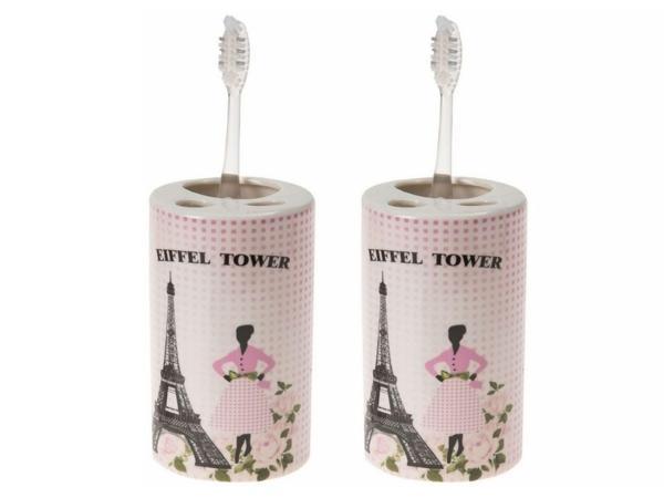 2 ADET SERAMİK DİŞ FIRÇALIK EYFEL KULESİ MODEL 7X7X11CM BANYO SETİ   - Image 1