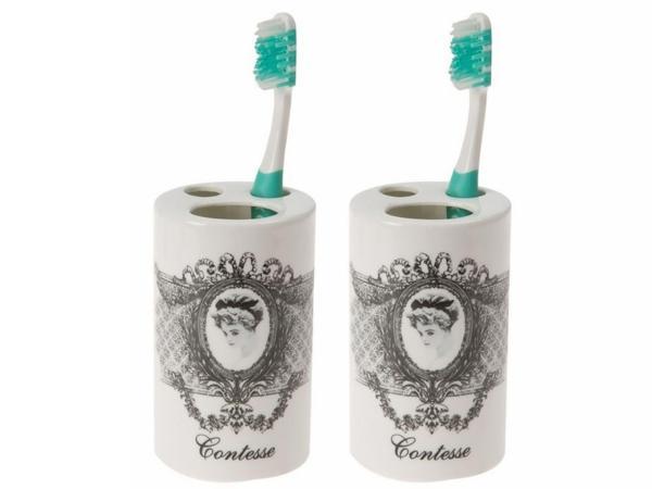 2 ADET SERAMİK DİŞ FIRÇALIK KRALİÇE MODEL 7X7X11CM BANYO SETİ   - Image 1