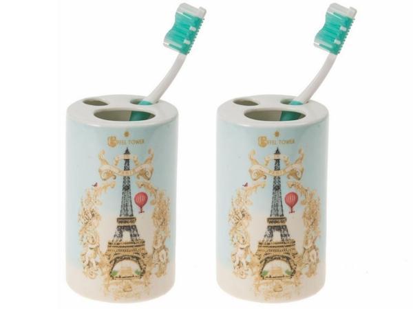 2 ADET SERAMİK DİŞ FIRÇALIK ROMANTİK YEŞİL MODEL 7X7X11CM BANYO SETİ   - Image 1