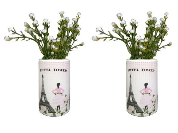2 ADET VAZO DAHİL,VAZODA ÇİÇEK,BEYAZ YAPAY ÇİÇEK,VAZO DEKORATİF  EYFEL KULESİ 7X7X16CM - Image 1