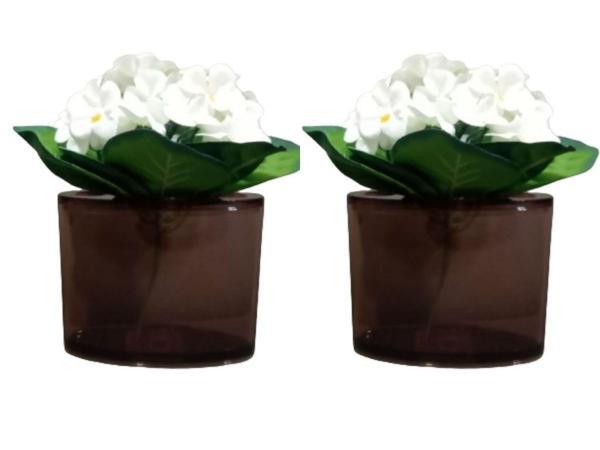 2 ADET VAZO DAHİL,VAZODA ÇİÇEK,BEYAZ YAPAY ÇİÇEK,VAZO DEKORATİF  OVAL KAHVERENGİ 13X5X15CM  - Image 1