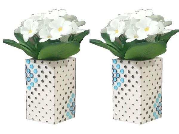 2 ADET VAZO DAHİL,VAZODA ÇİÇEK,BEYAZ YAPAY ÇİÇEK,VAZO DEKORATİF  PUANLI POLİRESİN 6X6X15CM  - Image 1