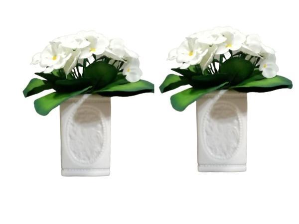2 ADET VAZO DAHİL,VAZODA ÇİÇEK,BEYAZ YAPAY ÇİÇEK,VAZO DEKORATİF ÇİÇEKLİ KARE 8X8X16CM  - Image 1