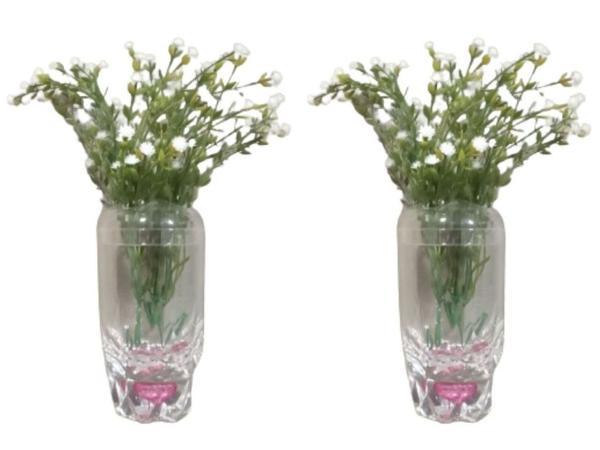 2 ADET VAZO DAHİL,VAZODA ÇİÇEK,BEYAZ YAPAY ÇİÇEK,VAZO DEKORATİF KRİSTAL DAMLALI 6X6X19CM  - Image 1