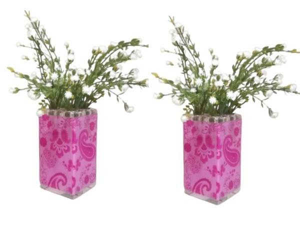 2 ADET VAZO DAHİL,VAZODA ÇİÇEK,BEYAZ YAPAY ÇİÇEK,VAZO DEKORATİF PEMBE 7X7X17CM  - Image 1