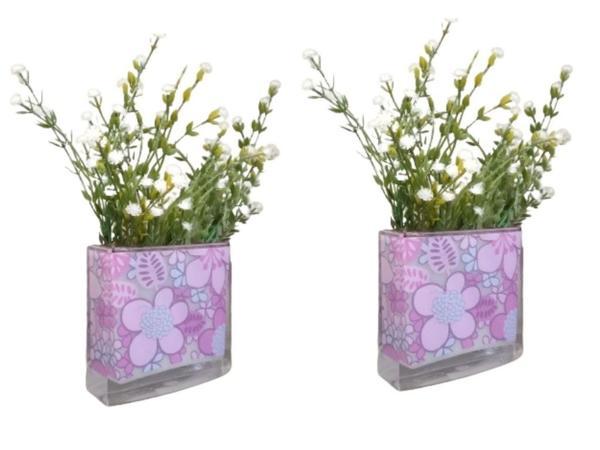 2 ADET VAZO DAHİL,VAZODA ÇİÇEK,BEYAZ YAPAY ÇİÇEK,VAZO DEKORATİF PEMBE ÇİÇEKLİ  10X15X3CM   - Image 1
