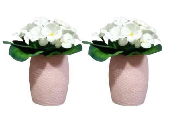 2 ADET VAZO DAHİL,VAZODA ÇİÇEK,BEYAZ YAPAY ÇİÇEK,VAZO PEMBE PETEK DESENLİ POLİRESİN 8x8x15cm - Image 1