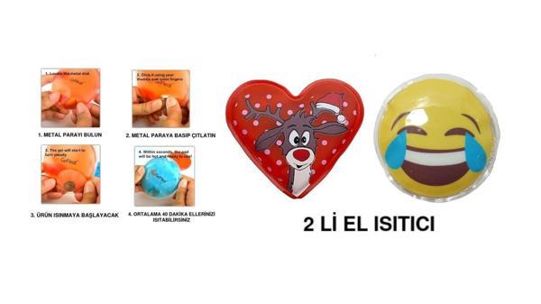 GÜLEN EMOJİ KIRMIZI GEYİK CEP SOBASI,EL ISITICI,İKİ ADET SICAK SU TORBASI PVC  9cm - Image 1