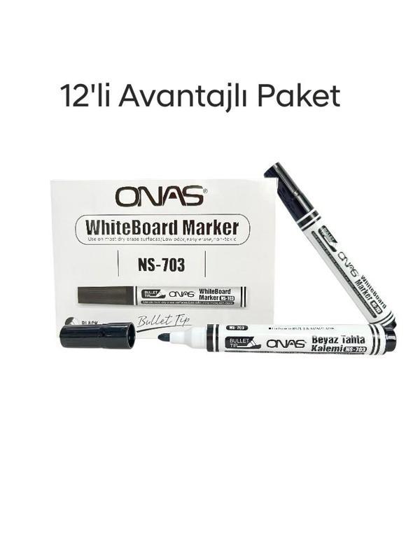 Mikro NS-703 Yuvarlak Uç Beyaz Yazı Tahta Kalemi Siyah 12 li Set - Image 1