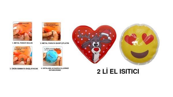 KALP EMOJİ KIRMIZI GEYİK CEP SOBASI,EL ISITICI,İKİ ADET SICAK SU TORBASI PVC  9cm - Image 1