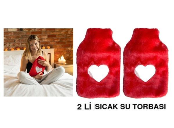 SICAK SU TORBASI 2 ADET,PELUŞ KALPLİ,PEMBE TERMOFOR 26X17X2CM 1 LİTRE - Image 1