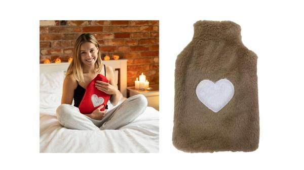 SICAK SU TORBASI PELUŞ KALPLİ,BEJ TERMOFOR 27x17CM 1 LİTRE - Image 1
