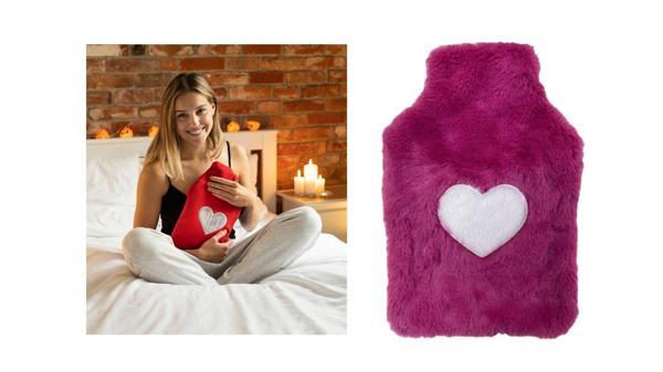 SICAK SU TORBASI PELUŞ KALPLİ,KOYU PEMBE TERMOFOR 27X17X2CM 1 LİTRE - Image 1