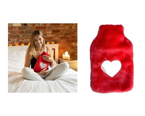 SICAK SU TORBASI PELUŞ KALPLİ,PEMBE TERMOFOR 26X17X2CM 1 LİTRE - Image 1