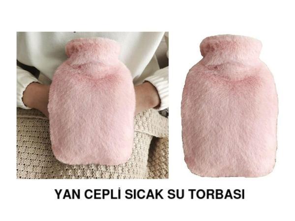 SICAK SU TORBASI YAN CEPLİ PEMBE  PELUŞ TERMOFOR 27x17x2cm  1 LİTRE - Image 1