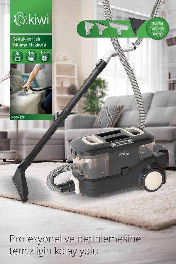 Kiwi Kcc-4325W Siyah Pencere Temizleme Aparatlı Koltuk Halı Yıkama ve Leke Çıkarma Makinesi - Image 1