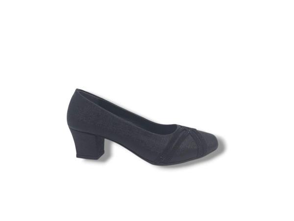 Zerhan 1002 Kadın Siyah Pırıltılı Taşlı Alçak Topuklu Ayakkabı - Image 1