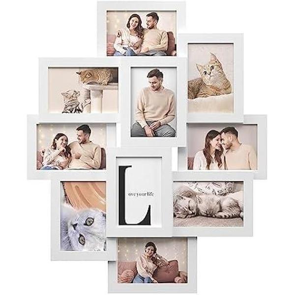Songmics Resim Çerçevesi Kolajı, Her Biri 10 X 15 Cm (4 X 6 Inç) 10 Fotoğraf Için, Mdf'Den Yapılmış, - Image 1