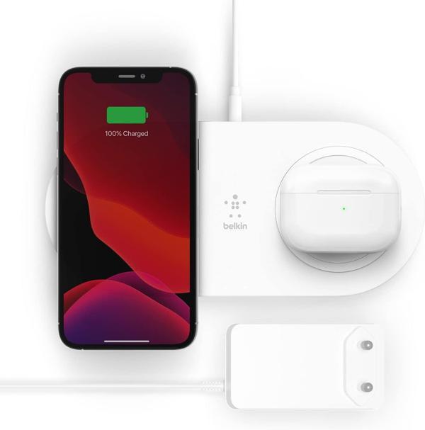 Belkin Boost Charge İki Şarj Pedi Ile Kablosuz Şarj Cihazı (Kablosuz Çift Şarj Cihazı, 15W, Telefon, - Image 1