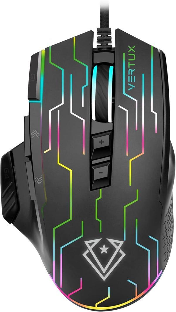 Vertux Oyuncu Mouse Üstün Hızlı Performanslı Kablolu 10.000 Dpi Led - Vertux Kryptonite (Siyah) - Image 1