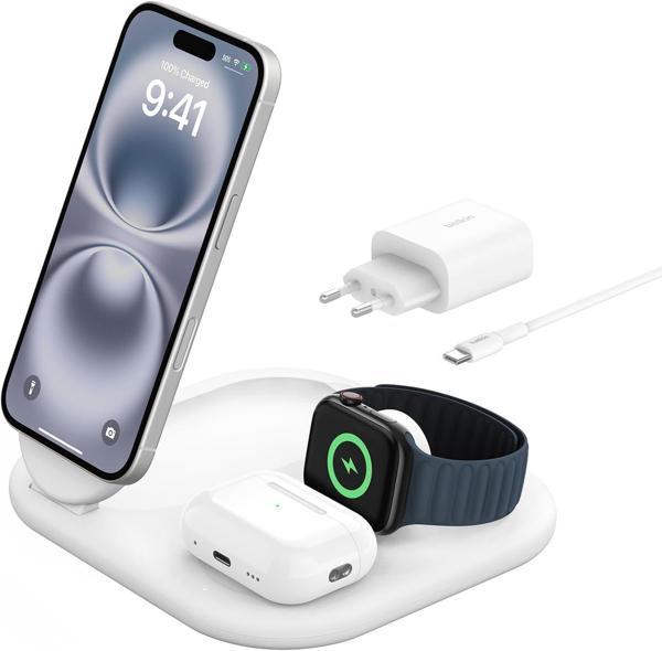 Belkin Magsafe Şarj Cihazı, Boostcharge 3'Ü 1 Arada Manyetik Katlanabilir Şarj Aleti Qi2 15W - Kayma - Image 1