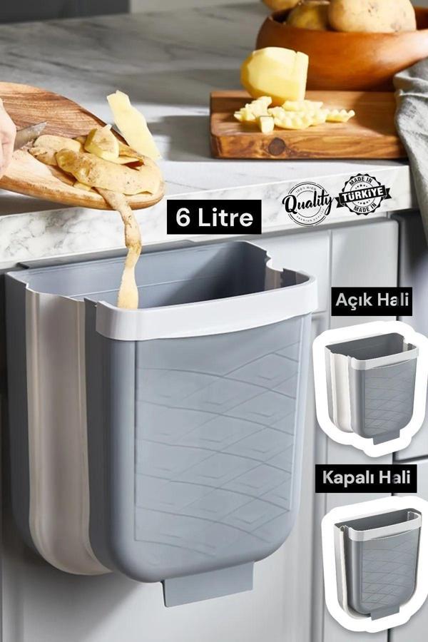 Katlanabilir Askılı Akordiyon Çöp Kovası - Banyo Mutfak Tezgah Üstü Çöp Kutusu 6 Lt - Image 1
