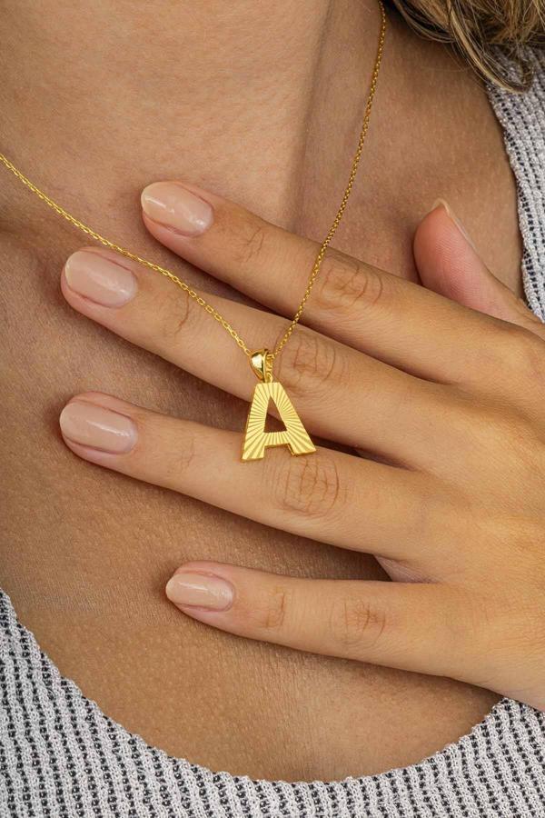 Gümüş Pazarım Altın Kaplama A Harfi Kadın 925 Ayar Gümüş Kolye - Image 1