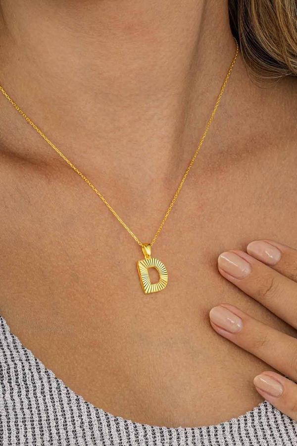 Gümüş Pazarım Altın Kaplama D Harfi Kadın 925 Ayar Gümüş Kolye - Image 1