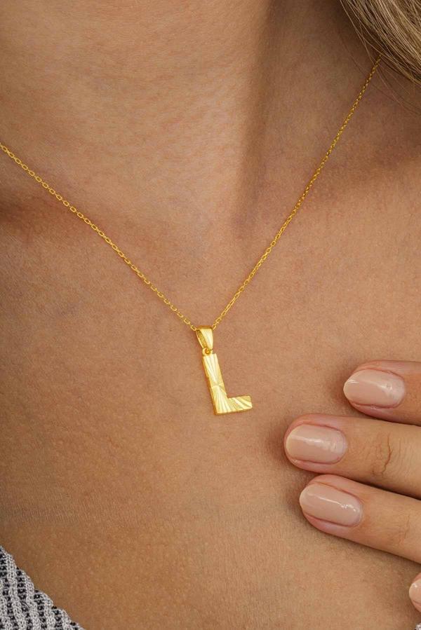 Gümüş Pazarım Altın Kaplama L Harfi Kadın 925 Ayar Gümüş Kolye - Image 1