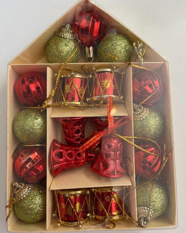 Yılbaşı Süsü 19' lu 8 Cm Karışık Süsler 19 Adet Set - Image 1