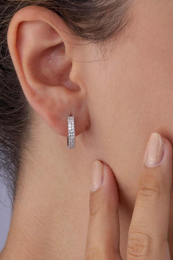 Gümüş Pazarım İÇift Sıra Tamtur Gümüş Kadın Küpe - Image 1