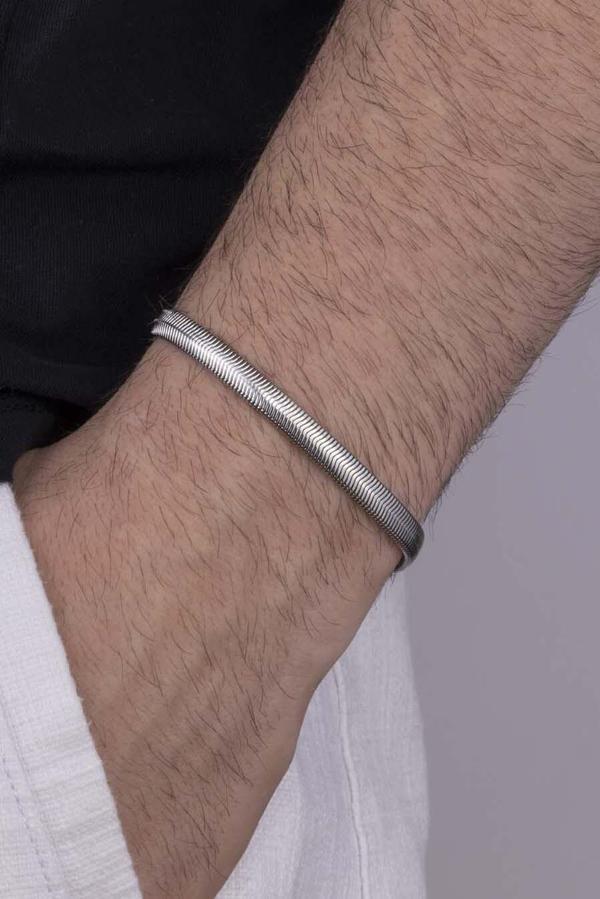 Gümüş Pazarım İtalyan Zincir Beyaz Altın Kaplama Erkek Çelik Bileklik - Image 1