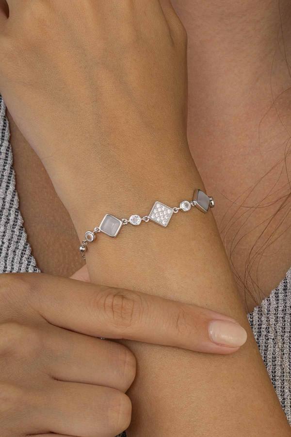 Gümüş Pazarım Kare Figürlü Top Zincir Kadın Gümüş Kadın Bileklik - Image 1