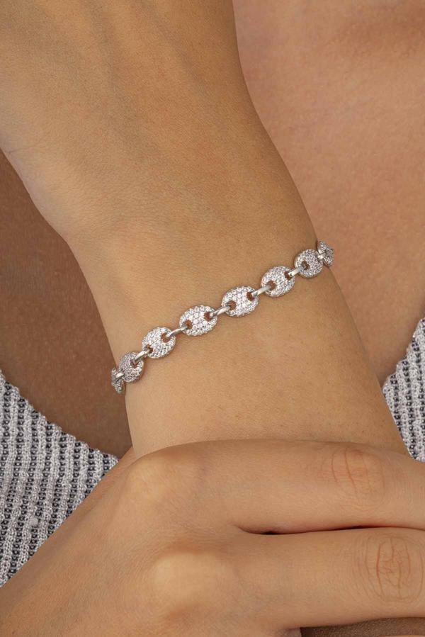 Gümüş Pazarım Zirkon Taşlı Oval Kesim Parçalı Tamtur Gümüş Kadın Bileklik - Image 1
