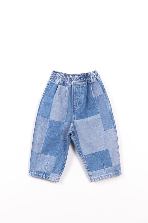 La Ciel Paris Çocuk Denim Pantolon – Patchwork Tasarım, Lastikli Bel - Image 1