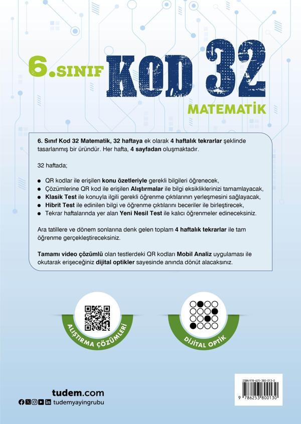 6. Sınıf MATEMATİK KOD 32 - Tudem Yayınları - Ders Kitapları - Image 1
